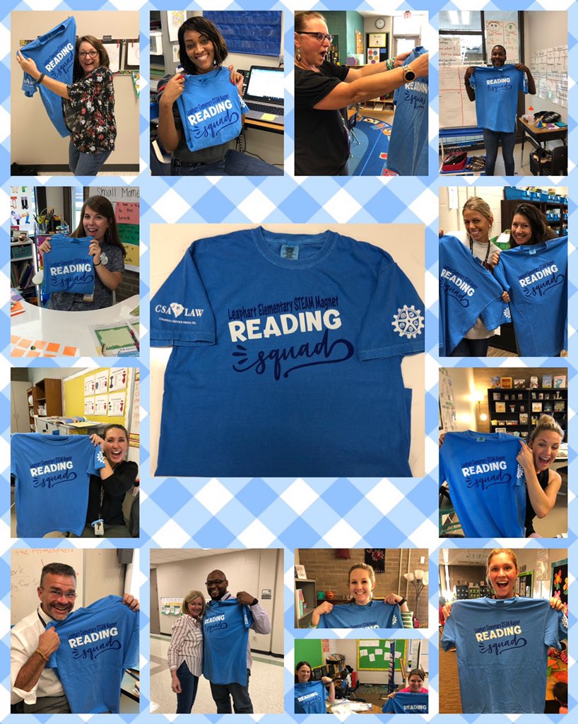 jsdowns's tweet photo. We ❤️ our new school reading shirts!! Thank you @CSA_Law_Firm and @cs_galloway for making this happen. You are Rock Stars!! 🤟Happy teachers @LeaphartElem #d5reads365 #thisisleaphart https://t.co/PAMzt9fxeO