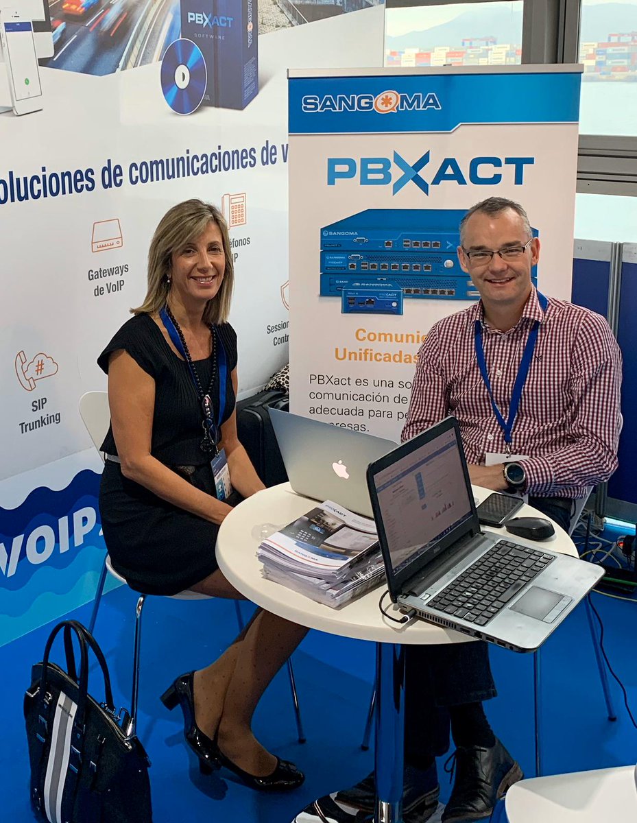 Sangoma's tweet photo. Last week we shared our #VoIP #UC solutions at #VoIP2DAY19 in #Spain. Here's a photo of Lola & Simon at the event. Thanks to all who stopped by our stand! https://t.co/4YHGIHgVqQ