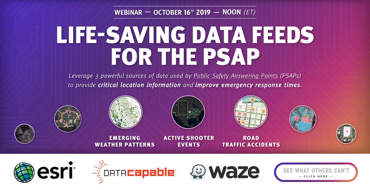GISPublicSafety's tweet photo. Leverage 3 powerful data sources used by PSAPs to improve response times and provide better location information. 

Register Now: https://t.co/tYQmZMPOSo

#GIS #Esri #PublicSafety #WAZE #DataCapable @DataCapable @printcop @zaccanders @jmorris_adk https://t.co/0A9EwaUoqh