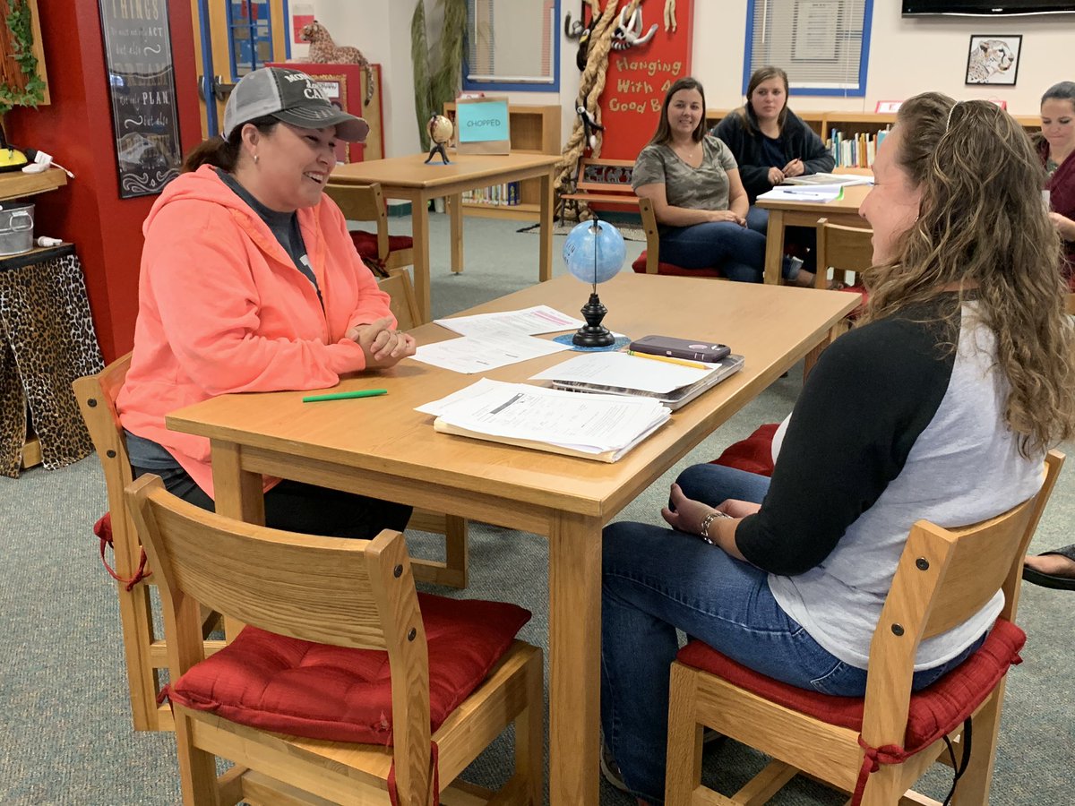Lesliemdurst's tweet photo. Team building food challenge, vertical team meetings, CTC’s and lunch dates are not all that we did this teacher work day... Mrs. Frech &amp; Mrs. Lumpkin held a mock parent / teacher conference,  covering  MAP assessments and more. #proud #ModelTeachers @RishanneFrech  @tdlumpkin https://t.co/ksrrVsrTD7