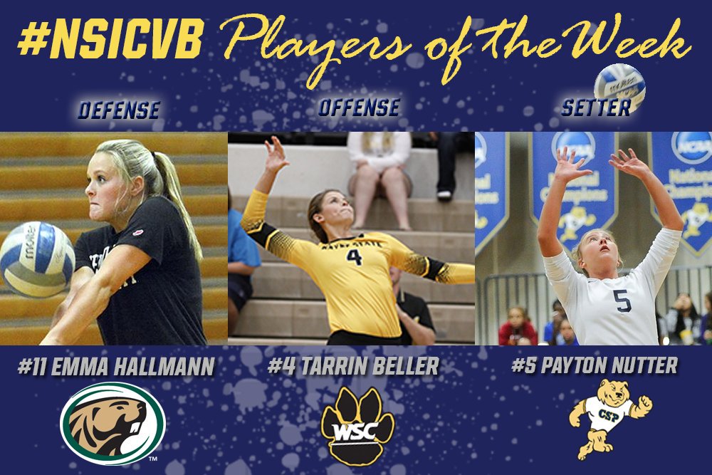 NorthernSunConf's tweet photo. #NSICVB Release No. 6
#NSICPOW
O: #4 Tarrin Beller - Wayne State
D: #11 Emma Hallmann - Bemidji State
S: #5 Patyon Nutter - Concordia-St. Paul
https://t.co/SnwIQQPL2P https://t.co/y20SWRBOHR