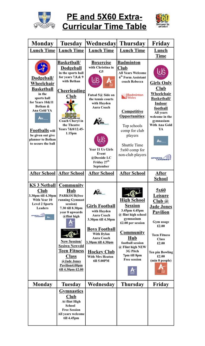 srgchs's tweet photo. Just a quick reminder of some activities that we run in school 🙌👍 #healthandwellbeing #extracurricular #fitness #imagination #creativity https://t.co/nyhLFf7SvR