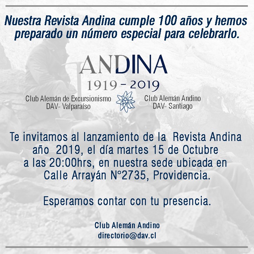 Invitación Lanzamiento Revista Andina 2019 - *dav.cl/2019/10/lanzam…*