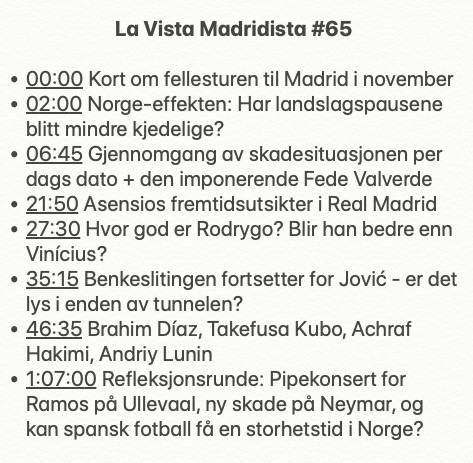🇪🇸🎙 Gratisepisode! <a href="/RubenPMN/">Ruben 🇳🇴</a>, @JalilianShayan &amp; <a href="/KristianSchoute/">Kristian Schoute</a> tar for seg lytterspørsmål fra medlemsgruppen.

Har landslagspausene blitt mindre kjedelige?
Er det lys i enden av tunnelen for Jović?
Hvor god er Rodrygo?
Og vi må snakke om Valverde...

👉 patreon.com/posts/la-vista…