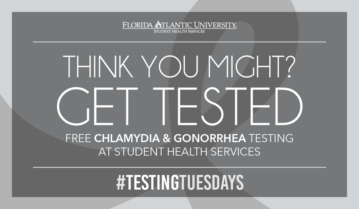 Tomorrow is Testing Tuesday! Stop by your campus Student Health Services clinic for free gonorrhea and chlamydia testing. No appointment necessary.  Space is limited, so please come early. #HealthyOwlsGetTested