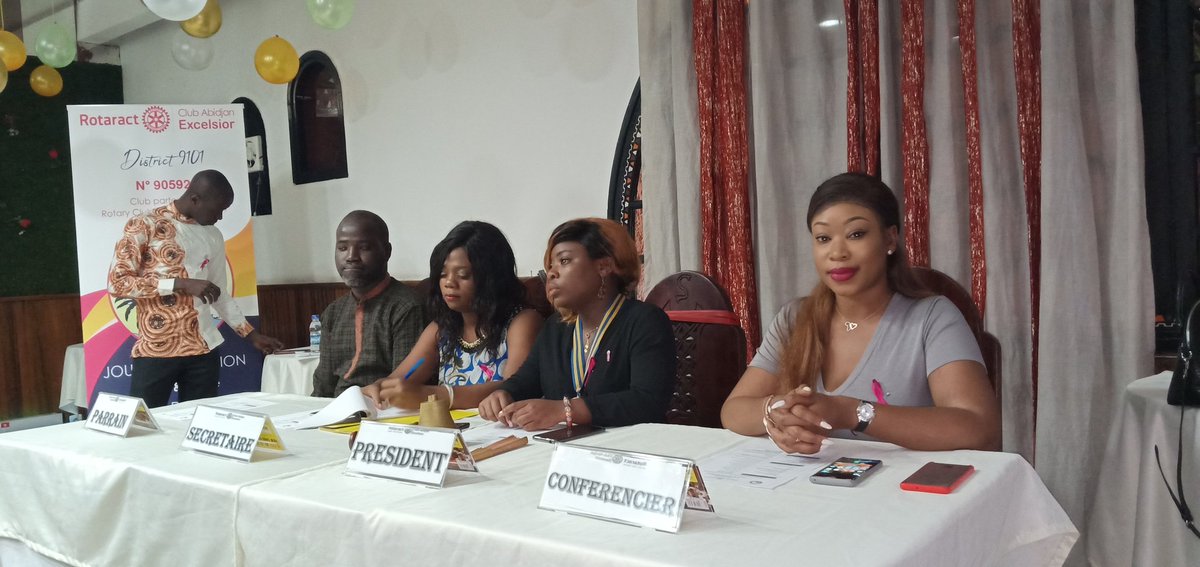AG_indry_RI9101's tweet photo. ... à la réunion statutaire du #RotaractClubAbidjanExcelsior : pour la tribune du leader, nos amis accueillent Olivia Angola, CEO de #Max15 https://t.co/Ubic5foTQ4