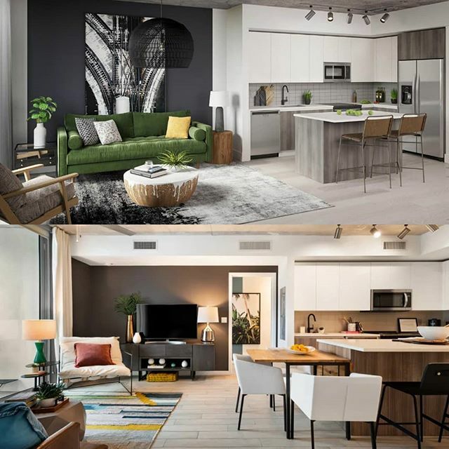 3dsMax's tweet photo. Render vs. Photo: @yard8apts Typical Kitchen and Living Room
#interiordesign #kitchen #livingroomdecor #3drendering #comparisonphoto https://t.co/1V9KBcFTgg https://t.co/o4KeComQQ6