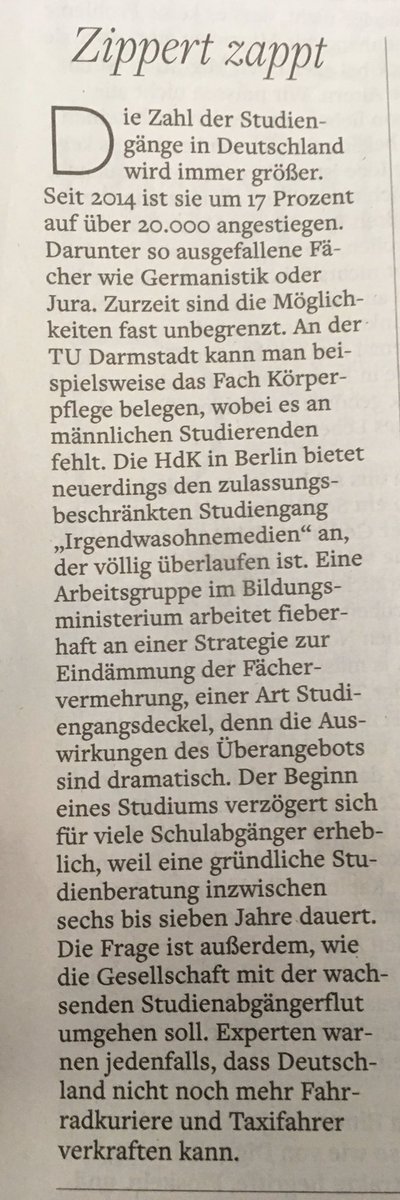 TAltgeld's tweet photo. Heiteres #berufebasteln deutscher Hochschulen. Frühzeitige akademische Spezialisierungen, die in der Praxis keiner so braucht! Über 20.000 Hochschulabschlussmöglichkeiten in 🇩🇪 #zippert zappt dazu heute in der @welt https://t.co/iFerWf9zAc
