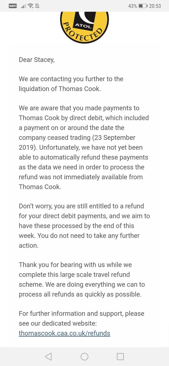 Stace20x's tweet photo. @alexjw80 @UK_CAA Just got this email...... https://t.co/R1ybE8KOI7