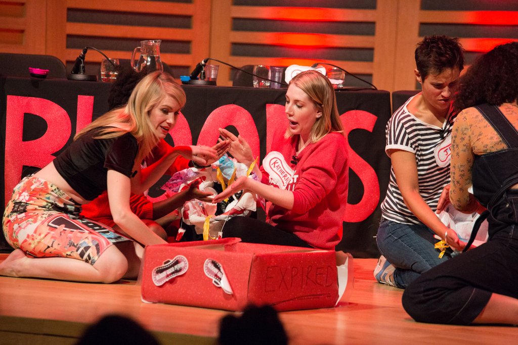 bloodygood__'s tweet photo. Ways to use expired tampons to get period talk flowing: make a chandelier, get comedians to play tampon games (thanks @ladycariad , @JenBrister, @rachelparris, @kathbum, 📸Sofi Adams), and of course #tamponbunting #tamponsexpire #padsplease #periodtalk https://t.co/IGjMmW0w5M