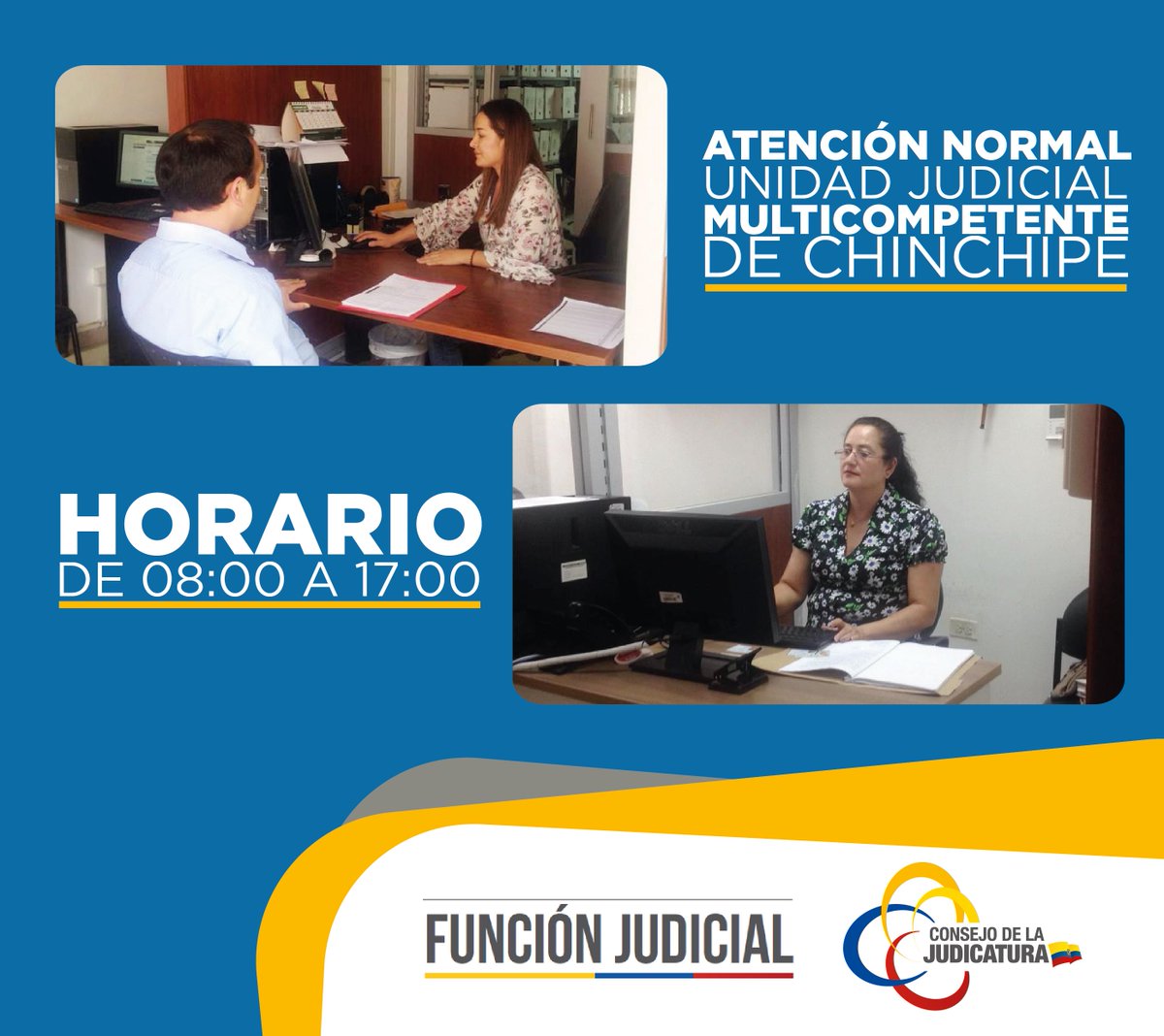 ZamoraCJ's tweet photo. #InfoCJZamora | La atención del servicio de justicia se cumple de manera ininterrumpida de ⏰ 08:00 a 17:00 en todas las dependencias judiciales de #ZamoraChinchipe. Conoce más aquí ⤵ https://t.co/vUnFmq5RkQ
