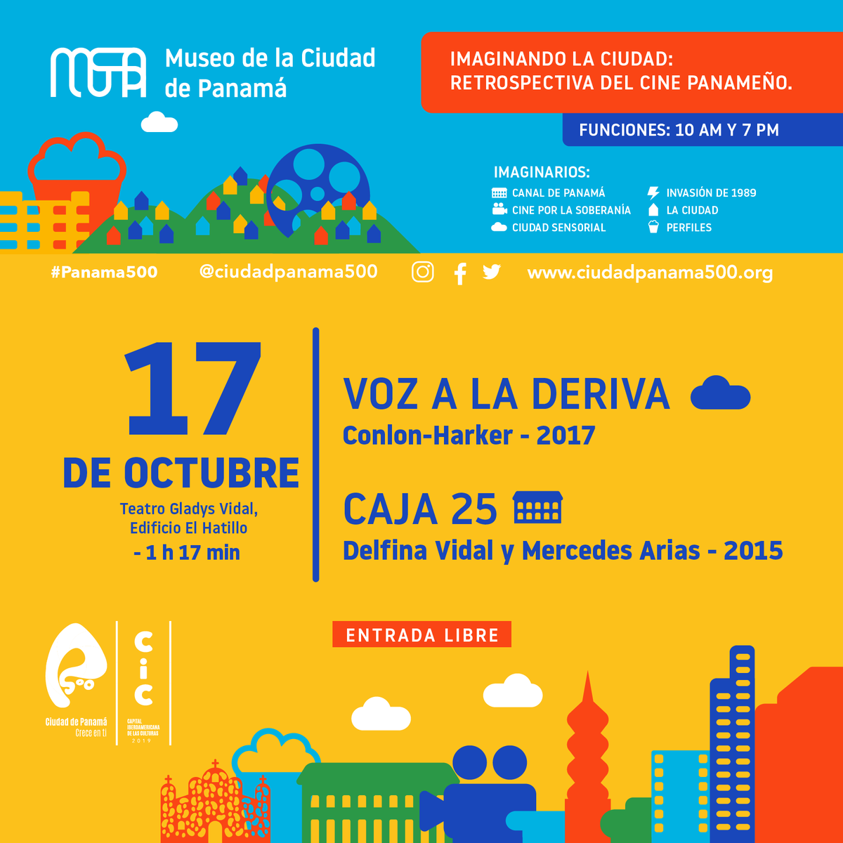 Ciudadpanama500's tweet photo. ¡Si llega diciembre y no has visto ninguna película durante "Imaginando la Ciudad" del #MuCpa... no estás en nada!🙃🎥Este jueves 17 de octubre presentamos:
🌊Voz a la Deriva  (2017) por Donna Conlon y Jonathan Harker
📦Caja 25 (2015) por Delfina Vidal y Mercedes Arias. 
La... https://t.co/Qhsw5NvJdi