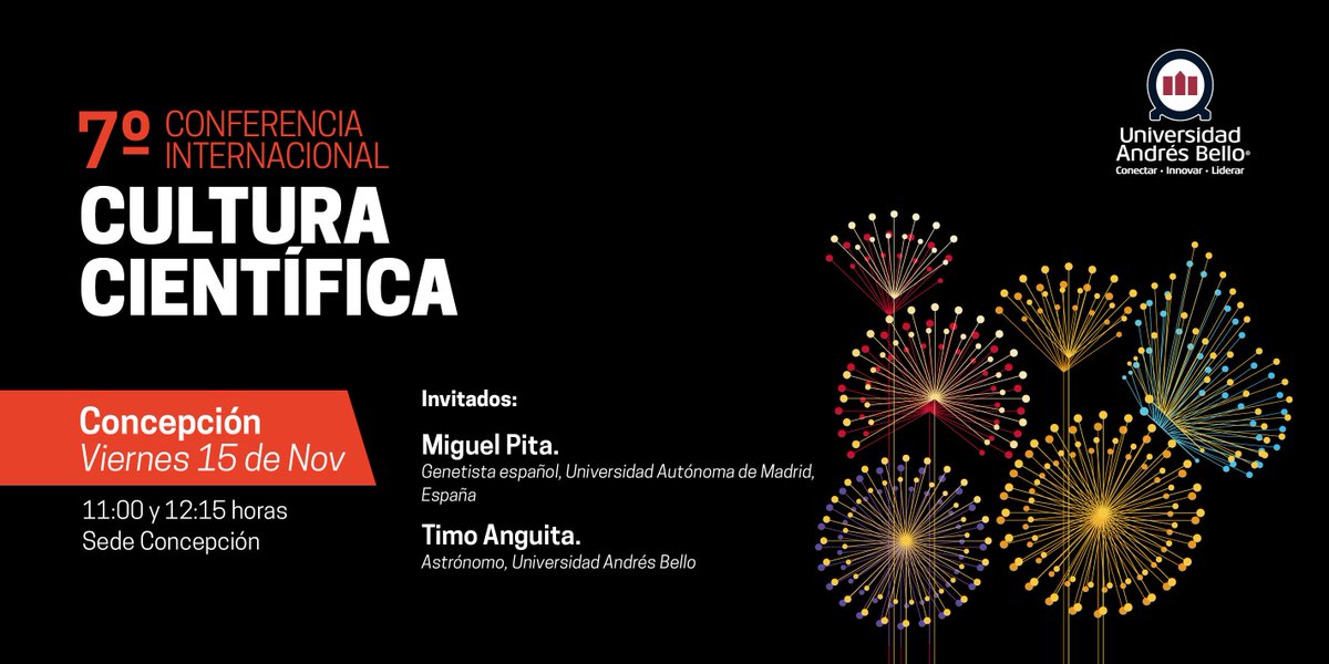 ciencia_unab's tweet image. 🙌¡Se acabó la espera! 💥reserva tu cupo en este imperdible evento: la 7° Conferencia Internacional de Cultura Científica de la @uandresbello - 14, 15 y 16 de noviembre en Santiago, Concepción y Viña del Mar. 
👉Conoce todas las charlas por día y ciudad en bit.ly/33pDiX8