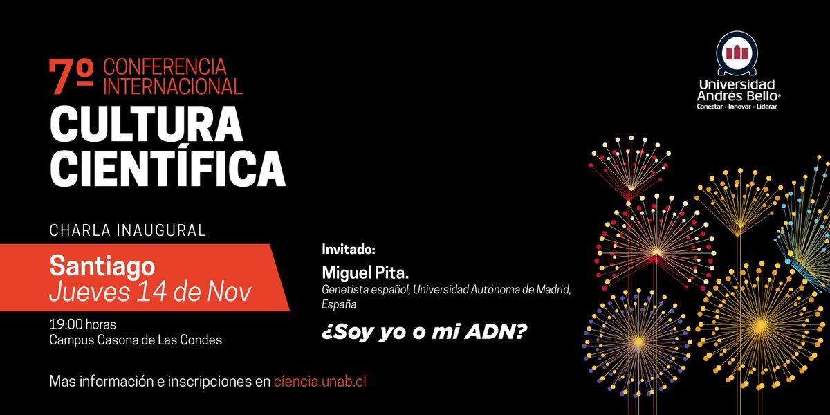 ciencia_unab's tweet image. 🙌¡Se acabó la espera! 💥reserva tu cupo en este imperdible evento: la 7° Conferencia Internacional de Cultura Científica de la @uandresbello - 14, 15 y 16 de noviembre en Santiago, Concepción y Viña del Mar. 
👉Conoce todas las charlas por día y ciudad en bit.ly/33pDiX8