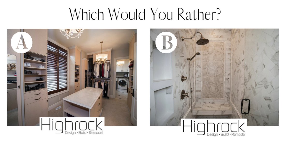 HighRockDesign's tweet photo. Which would you rather? A luxury walk-in closet or shower? https://t.co/5x79haldU4