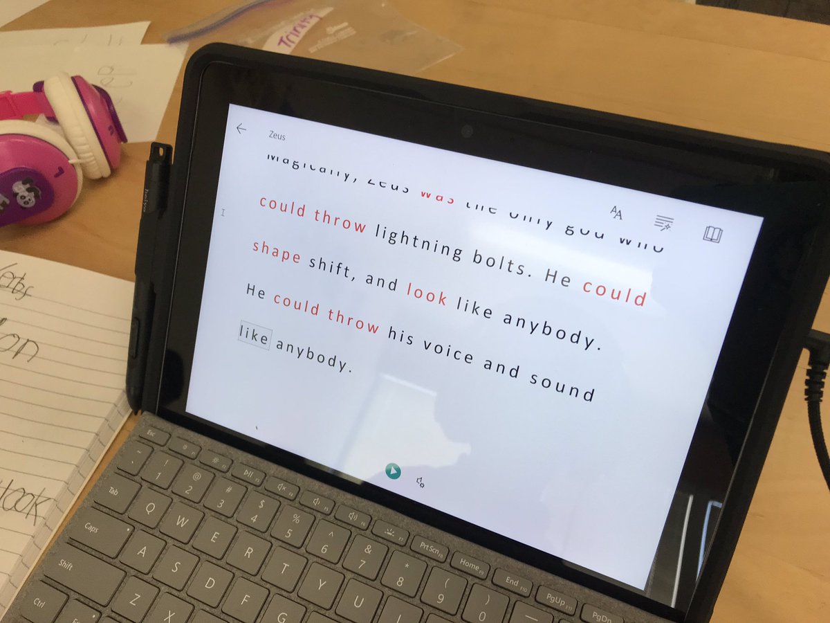 msaesnw's tweet photo. Using @OneNoteEDU #ImmersiveReader to read the myth of Zeus today. Such a great tool for early readers. Student searched for verbs by selecting them to be highlighted in red! @rentonprep https://t.co/irvb4J79BB