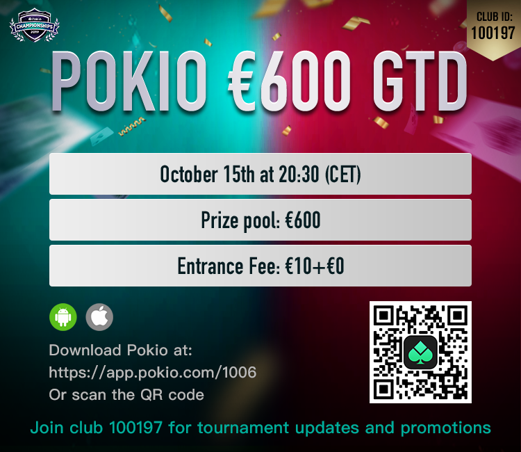The CGF Club at Pokio doesn't only offer cash games. If you want to play some rake-free tournaments this is also the right spot for you. 

Join us for an amazing €10 rake-free tournament tomorrow with €600 guaranteed!

Download Pokio &amp; join our Club ID 100197 to get involved.