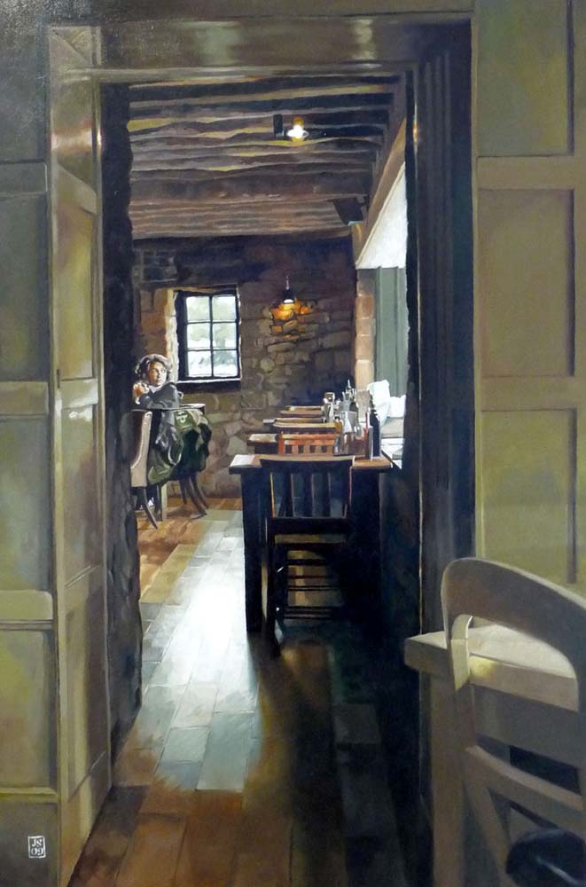 Waiting At The Swan. Dutch-influenced interior. #oilonpanel #interior #conversationpiece #art