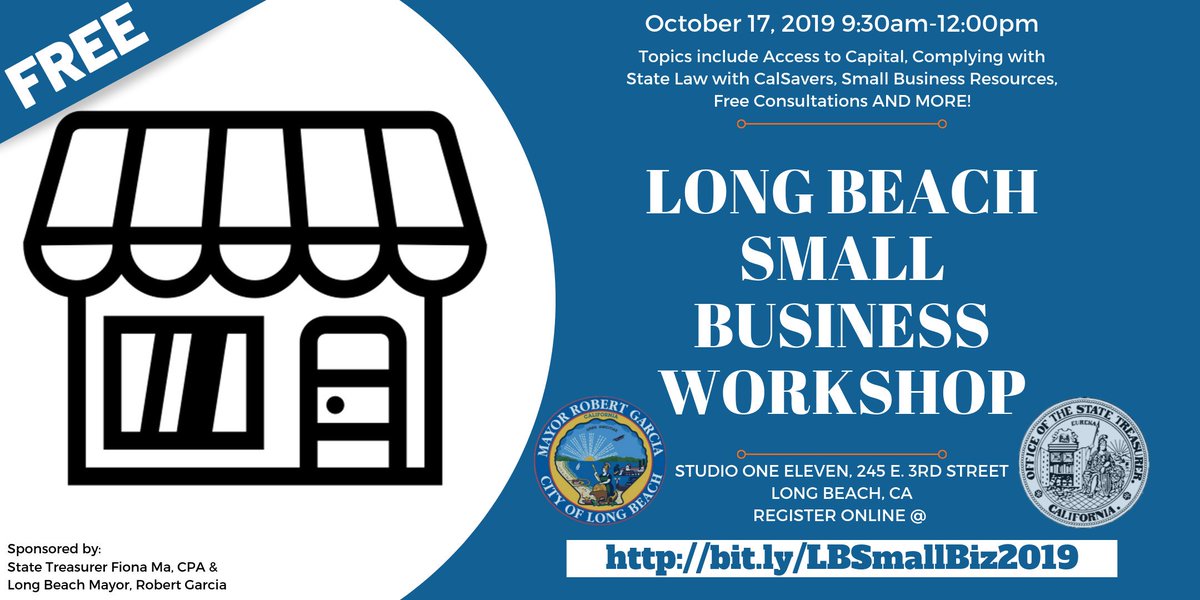 LongBeachCity's tweet image. Small business owners are invited to a free workshop in Long Beach Thursday, 10/17,  where there will be several resources to help businesses start, grow &amp;amp; succeed. 

RSVP today! ➡️ bit.ly/2AZkGkz