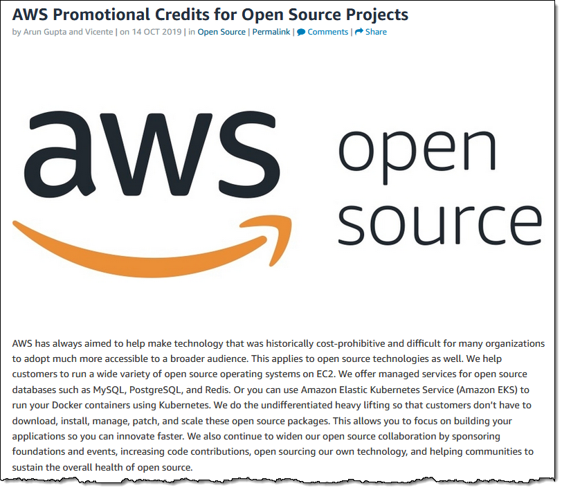 jeffbarr's tweet photo. New - #AWS Promotional Credits for Open Source Projects -  https://t.co/Xp5odp91U4 https://t.co/fTcrfsbdBB