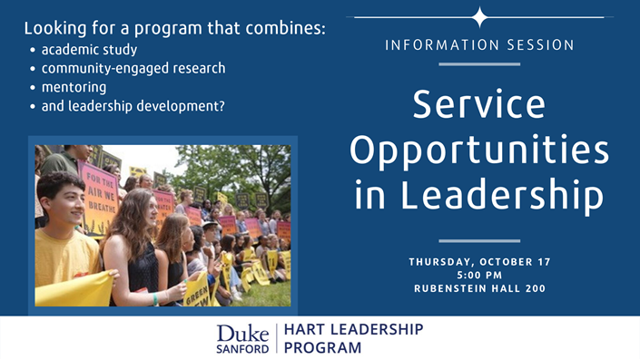 Duke_CSC's tweet image. SOL Information Session - 10/17.  For more information, visit the SOL website hart.sanford.duke.edu/programs/sol/