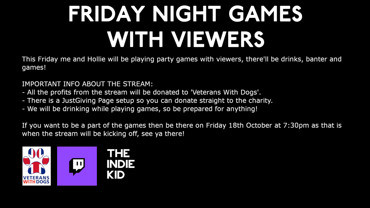 RyanRedwood58's tweet photo. Ladies and Gentlemen this Friday me and @holls_31 are doing a Charity Stream for @VWDogs! 

All the info you need for the stream is in the image attached to this tweet, the link to the Just Giving page is down below:

https://t.co/5D8I7XGY1A

Hope to see you there!🐶 https://t.co/APGAsqA0tN