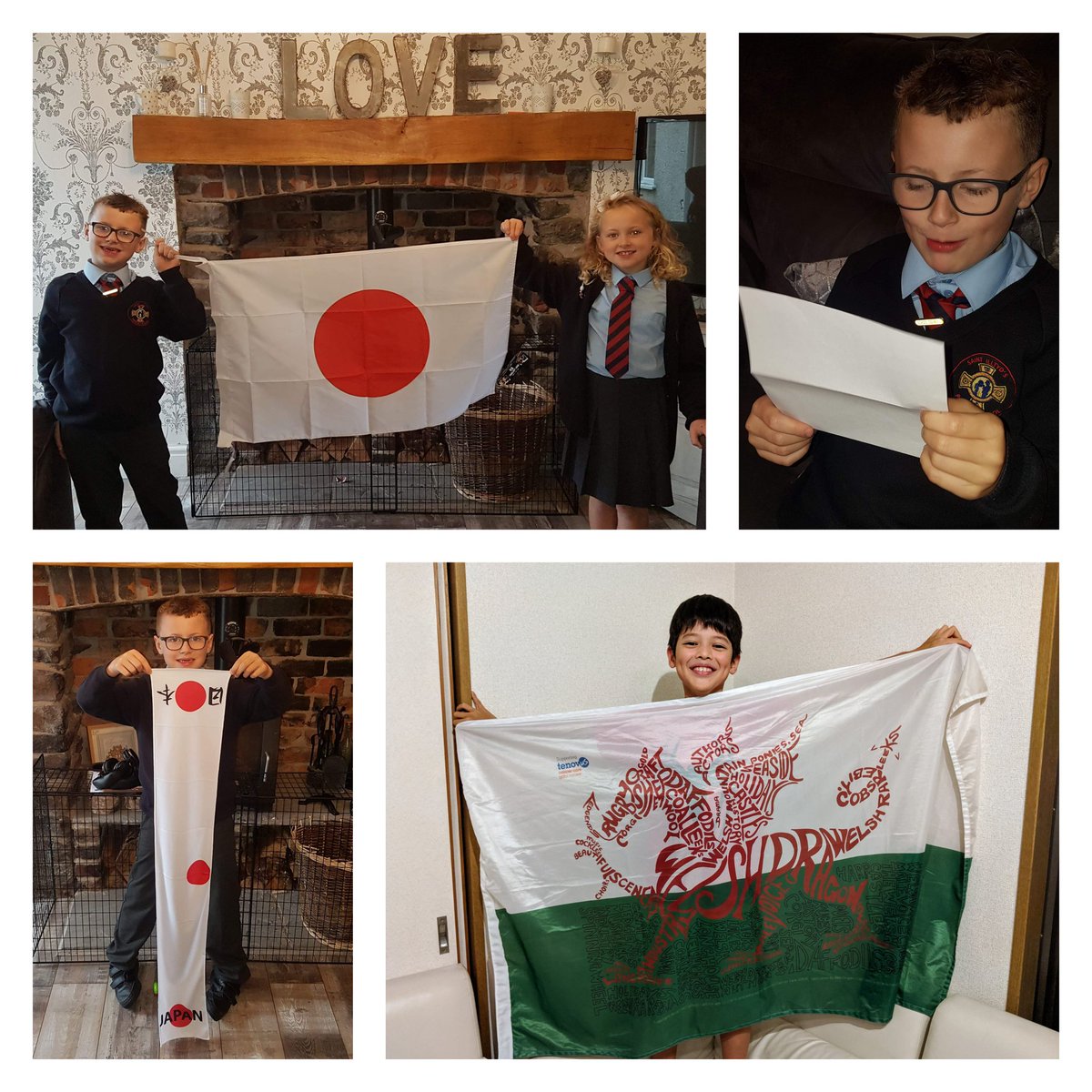 gruffcymru60's tweet photo. @rhysevans0413 Your mail arrived today thank you. Olly & his sister Ella were really excited to receive their Japanese flag & Olly thououghly enjoyed reading his 1st letter from Hayato #penpals #FlagExchange #RWC2019 supporting #Wales #Friendship #connections @WalesJapan https://t.co/KDamY2IJiX