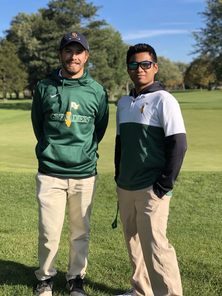 EGGolf_Boys's tweet photo. Congrats to Senior Captain Noah Morton and 2 time MSL All-Conference Member Jason Gamez on stellar high school careers! Finished at the IHSA Sectional. #egpride #golow #OneEG https://t.co/u7KyaLiVPg