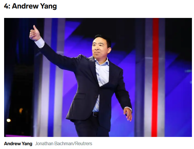 Business Insider's latest Power Rankings are out, and now <a href="/AndrewYang/">Andrew Yang🧢⬆️🇺🇸</a> is considered the 4th most likely candidate to win the Democratic nomination.

businessinsider.com/2020-democrati… #YangGang #Yang2020