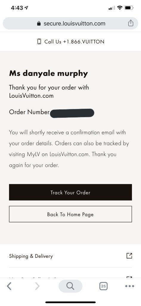 screenshot louis vuitton order confirmation £