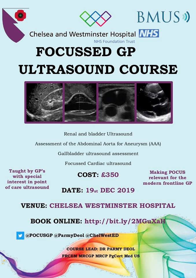 Focussed Ultrasound GP Course at Chelsea and Westminster Hospital covering all core topics on 19th December 2019. Book your place now! @ParmyDeol #rcgp #generalpractice #ultrasound #pointofcareultrasound @ButterflyNetInc @TeesUnivPoCUS