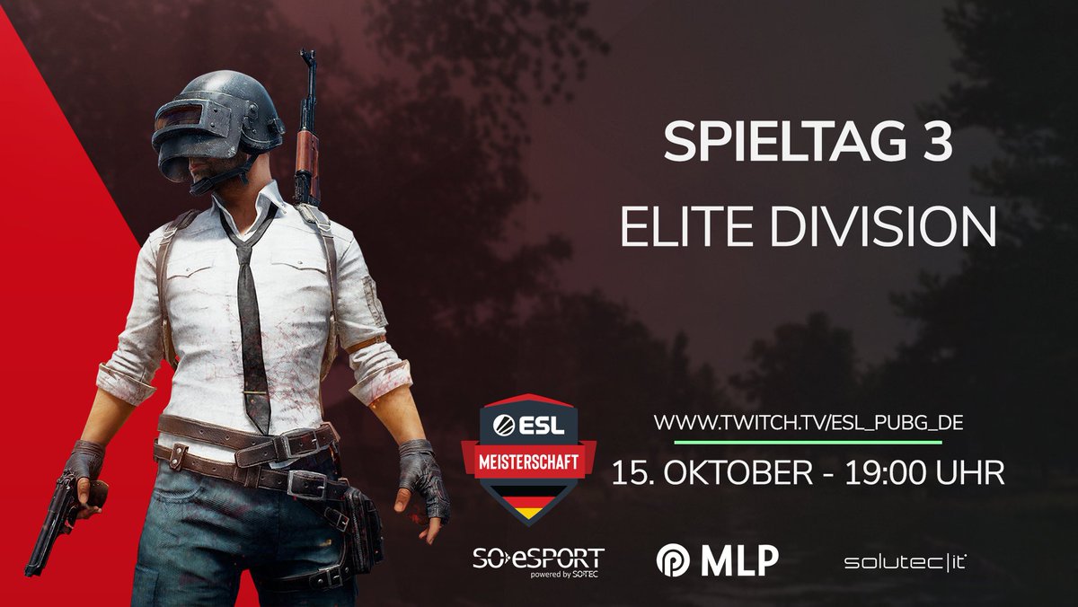 ➡️ PUBG ESL Meisterschaft Elite Division

An den Erfolg in der Vorwoche wollen wir natürlich heute anknüpfen: Das Tagesziel lautet, unseren neu gewonnenen Platz an der Tabellenspitze zu verteidigen! 

🕗 19:00 Uhr
🎥 twitch.tv/esl_pubg_de

#ERN #TSVO #PUBG