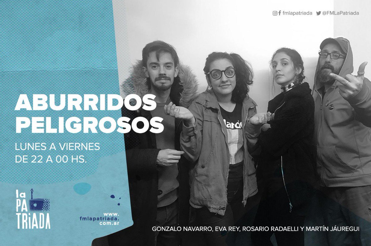 FMLaPatriada's tweet photo. #AburridosPeligrosos 😈 Haciendo radio desde que el dólar 💸 estaba a 15. Con la conducción de @reyevarey @rochiradaelli @gon_varro y @JaureguiMartin. 

Por https://t.co/o5ixut4x06 📻 https://t.co/mVa1YIQEWQ