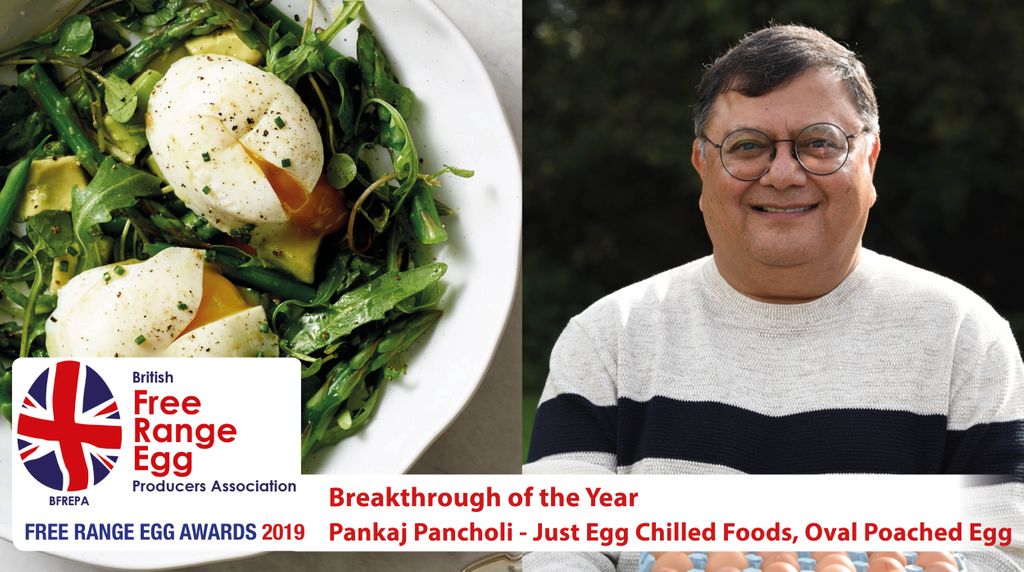 BFREPA's tweet image. Pankaj Pancholi @JustEggUK has cracked the perfect ready-made poached egg, and named #BFREPA19 breakthrough product of the year 🥚