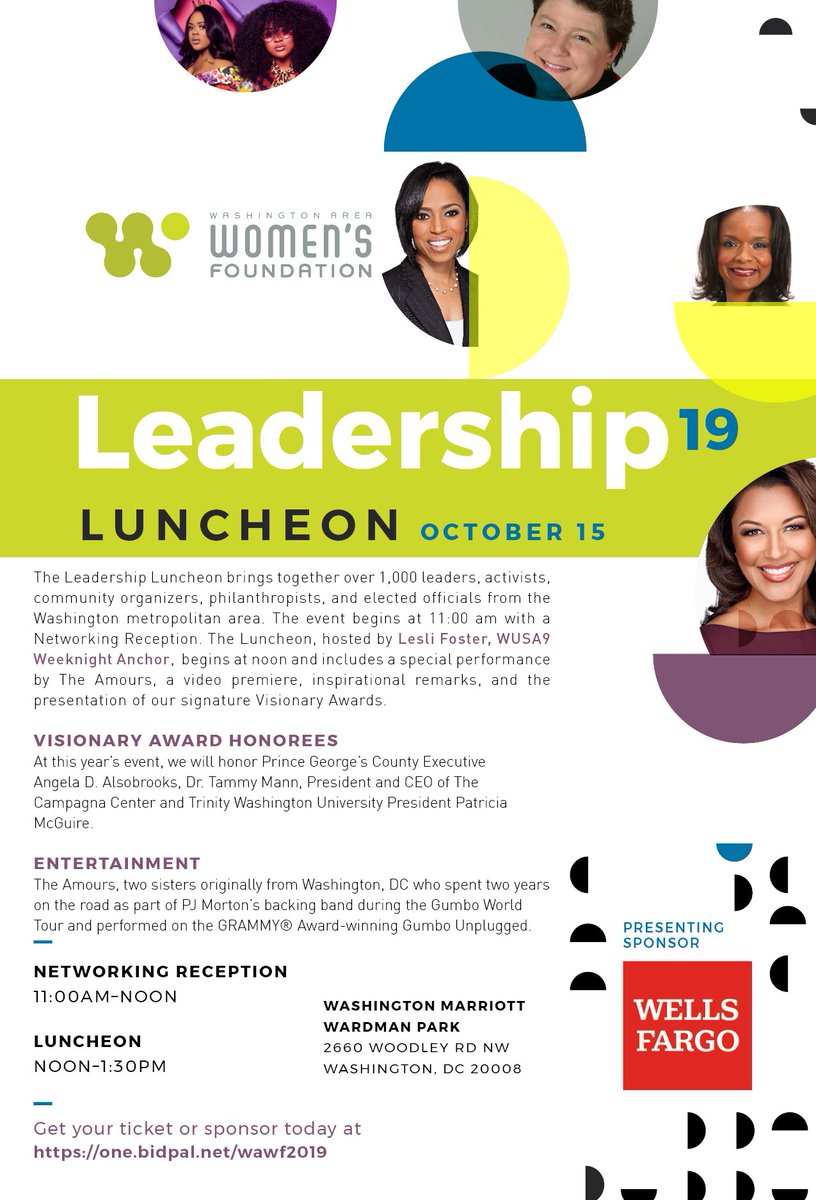 leslifoster's tweet image. Super excited to host tomorrow’s @dcwomensfoundation Luncheon! Congrats to Visionary Awardees @CEXAlsobrooks, @CampagnaCenter Pres/CEO, Dr. Tammy Mann &amp;amp; @TRINITYPREZ McGuire. Plus, the sweet sounds of DC’s @The_Amours will add some glorious shine to the day ✨@WUSA9 #LL2019