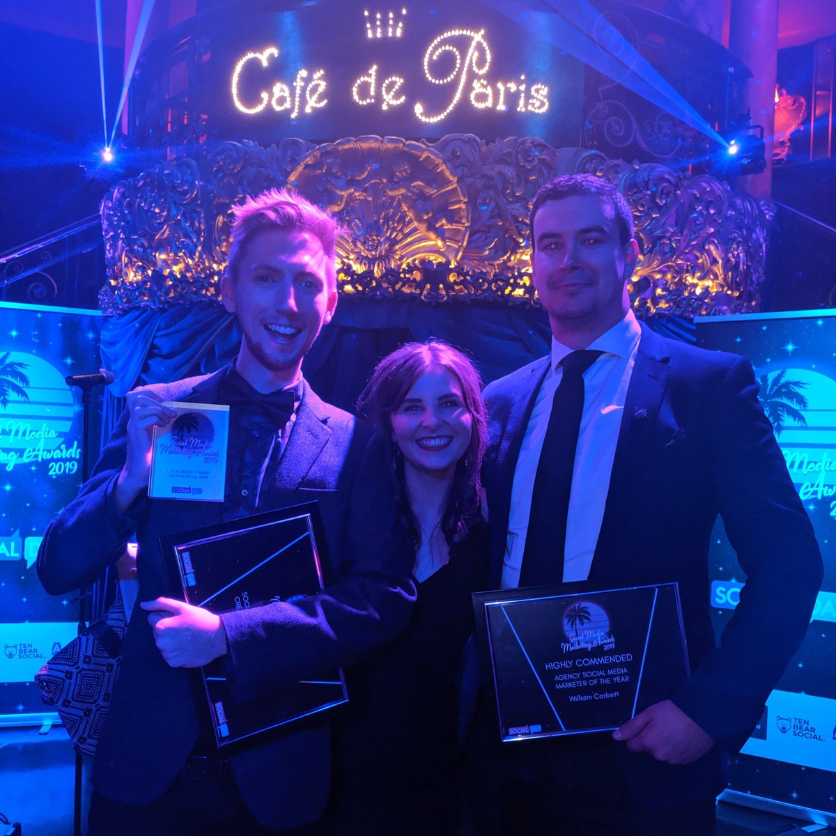 sunshineagency_'s tweet photo. So proud of team Sunshine tonight! Congrats to @KellyAnnBean for winning Community Manager of the Year, Chris Melvin for winning Content Creator of the Year and to @WillCorbett15 for nabbing Highly Commended for Social Media Marketer of the Year 👑 🏆 #SMMA19 https://t.co/1EDyoSg9ee