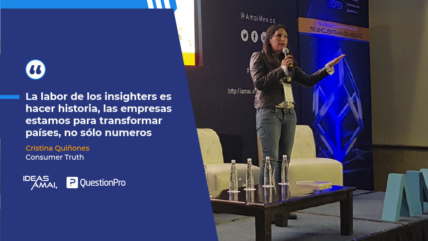 questionpro_es's tweet photo. En #IdeasAMAI 2019, @cristinaq comparte inspiradoras ideas para la audiencia y nos recuerda la importancia de salir a la calle para generar #insights. ¡Seguimos en vivo! #QuestionProLive🔴 https://t.co/BwHAmsg55z