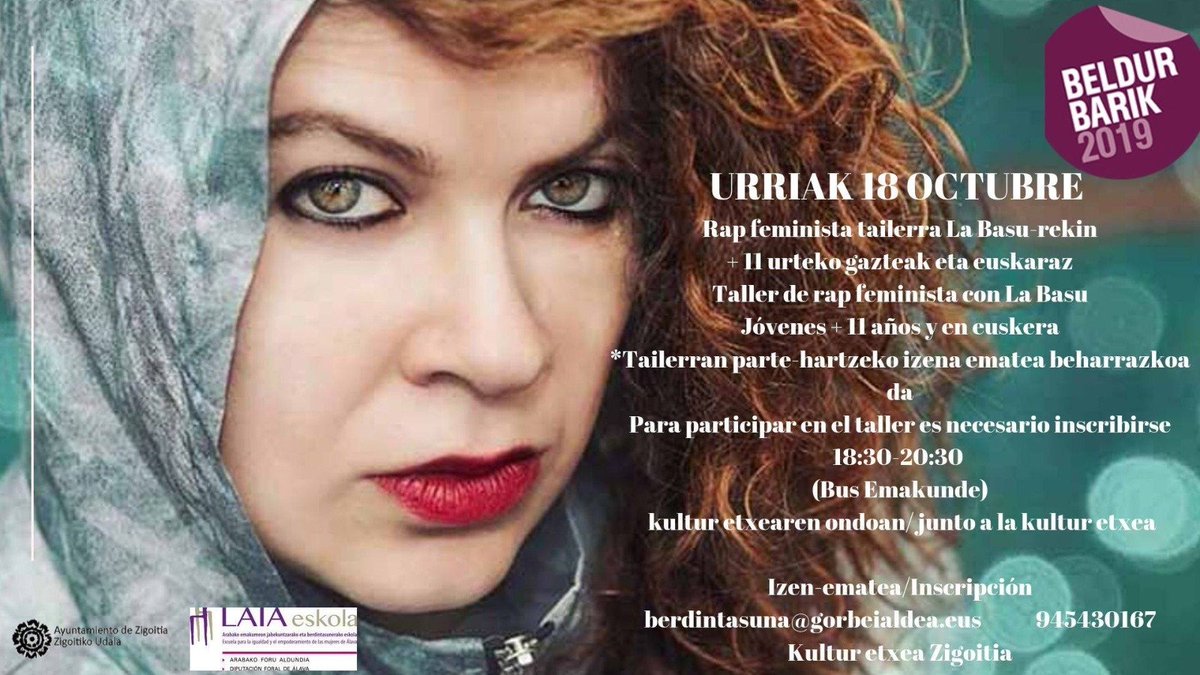 BeldurBarik's tweet photo. #BeldurBarik2019👩‍🎤

Plan ederra ostiral honetarako
Rap feminista tailerra #LaBasu|rekin
🗓️Urriaren 18an 
📍#Zigoitia|n https://t.co/cKalpHjEgC