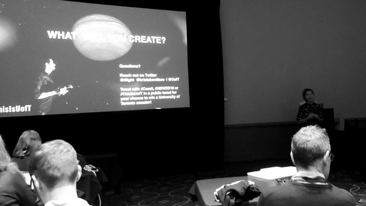 shellsapplebaum's tweet image. As a fellow Canuck in the audience, I’m really feeling that #ThisIsUofT video series vibe at #heweb19 #COM5 #swagislife
