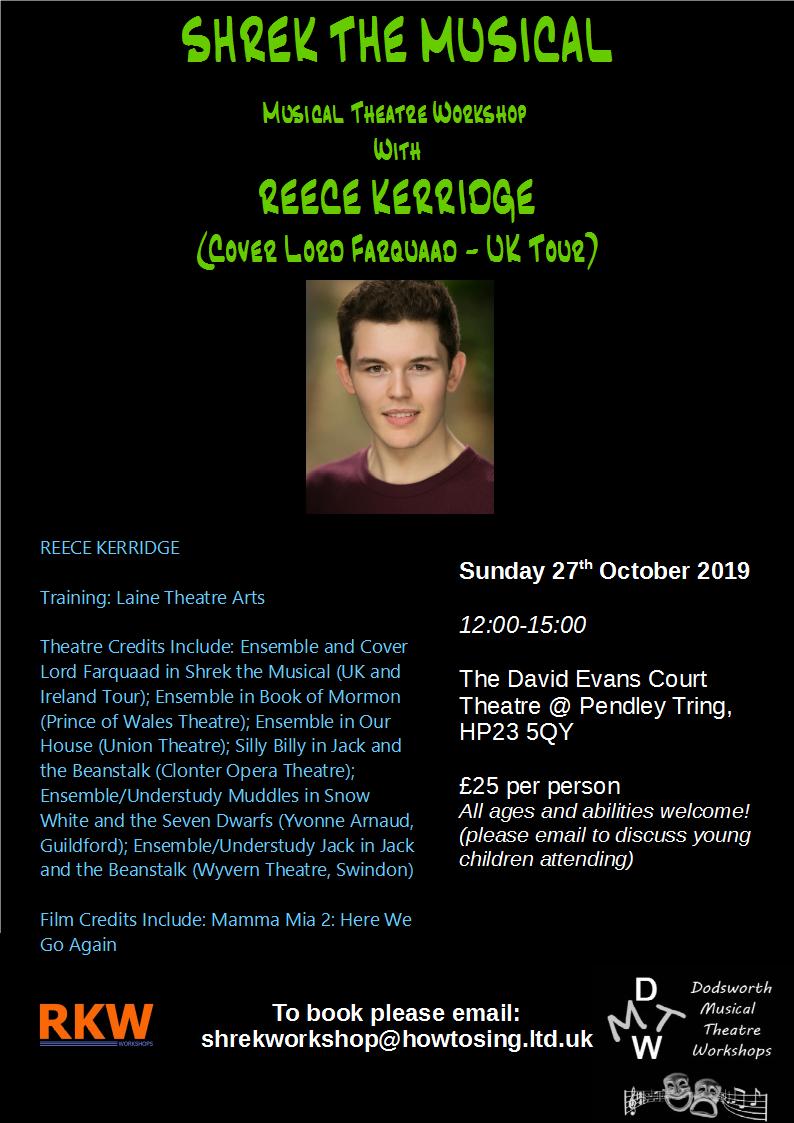 HowToSingLTD's tweet image. Just two weeks until the fabulous REECE KERRIDGE (Cover Lord Farquaad - UK Tour) leads a SHREK WORKSHOP in Tring. Buy your tickets here: tinyurl.com/yya223jx

xx