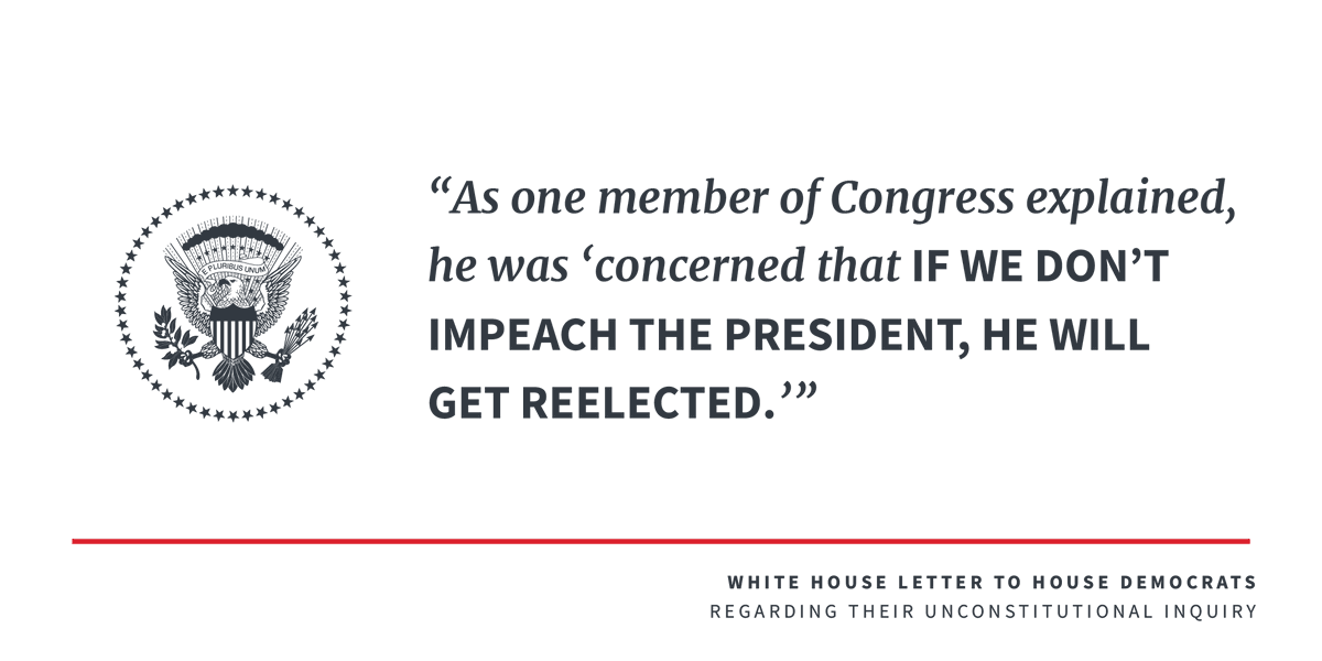 Give House Democrats some credit. They have been stunningly transparent about one thing: their motives for violating the Constitution, the rule of law, and every past precedent. Full letter: 45.wh.gov/wcc8LF