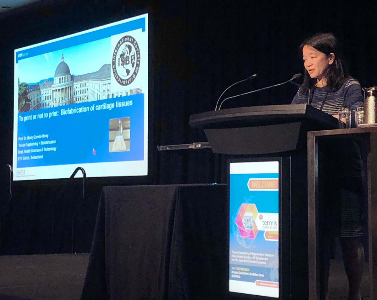 <a href="/ZenobiWongLab/">Marcy Zenobi-Wong</a> delivering great keynote in <a href="/ISBioFab/">Intl Soc Biofab</a> Session on “to print or not to print” when it come to #Biofabrication of cartilage tissue <a href="/ApTermis/">TERMIS-AP + ABMC7 2019</a> #termisabmc