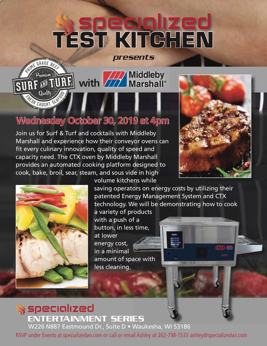 Join Specialized Marketing of Wisconsin for Surf & Turf on October 30th!
#wearemarshall #ctx #ctxoven #automation #weareMarshall #culinarycreations #conveyorovens #ovencooking #cookingbeast #conveyorcooking #restaurantequipment #cookingequipment #cookingtechnology #restaurants