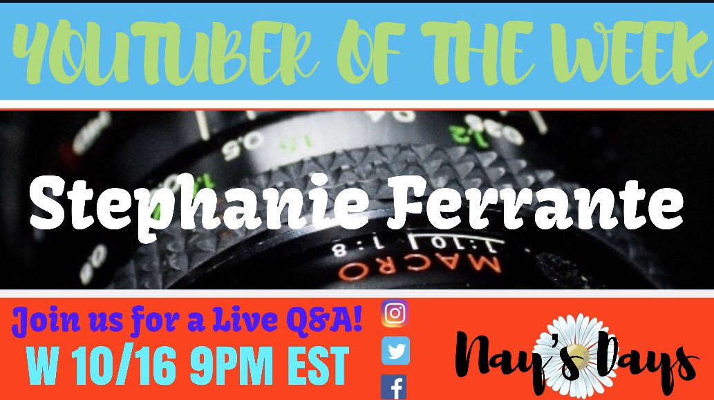 YTOTW_NaysDays's tweet photo. 🎉YouTuber Of The Week - Stephanie Ferrante @stephaniefyt! Come join us on YouTube Nay’s Days @NaysDays_YT on Wed. 10/16 9PM EST and check out this amazing YouTuber!
#naysdays #YTOTW #youtuberoftheweek #stephanieferrante https://t.co/ktNGdrlTD0