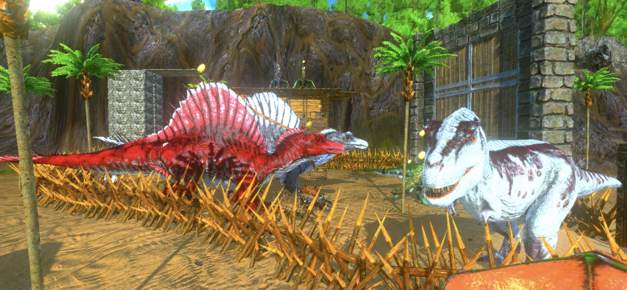 ゲーム垢 スピノ2匹目テイムー 色気に入りすぎて サドル作るセメントの為に 洞窟攻めてみたら サーベルタイガーがお亡くなりに またテイムします Ark Arkモバイル スピノ ピンク 可愛い Arkプレイヤーと繋がりたい