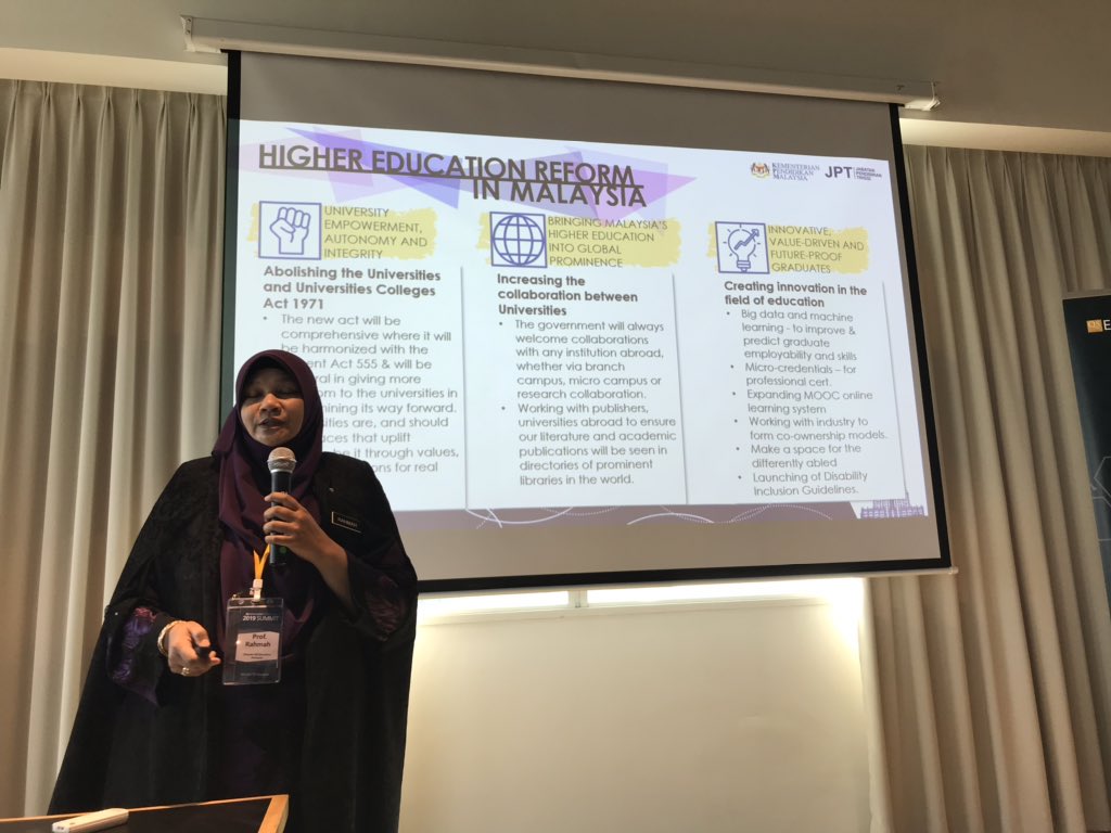 Prof Rahmah from the Ministry of Education opening the QSES Kuala Lumpur launch of the ISS2019 today.