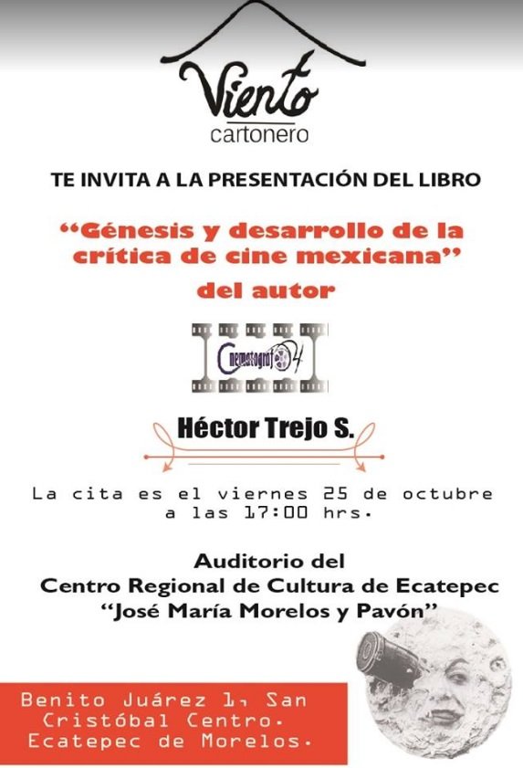 Presentación del libro: este 25 de Octubre 17:00 hrs en el Centro Regional de Cultura Ecatepec invita @Cinematgrafo04 #FelizLunes #Feliz25Oct #PresentacionLibro @ventadelibrosMX @NoticiasMX360