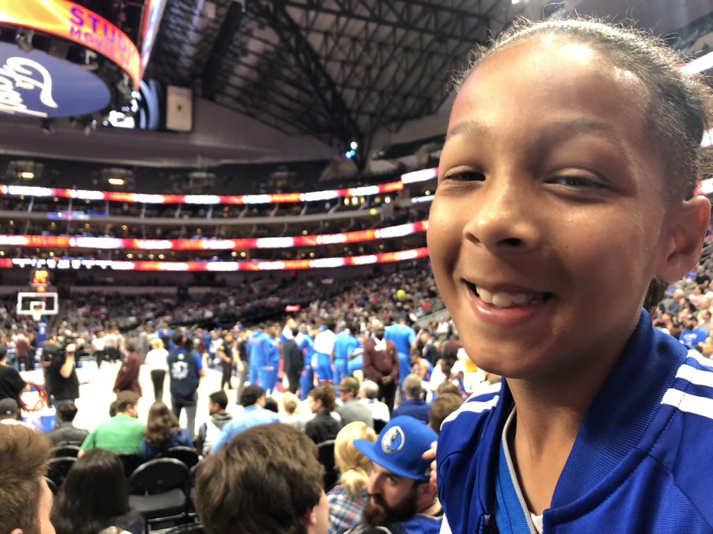 KDMalonson's tweet photo. Thank you @AACenter Hype Team for the seat upgrades. Made out night! @dallasmavs #AAChype https://t.co/YPJkBBnRJs