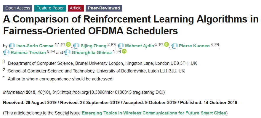 InformationMDPI's tweet photo. #NewPaper A Comparison of Reinforcement Learning Algorithms in Fairness-Oriented OFDMA Schedulers
#keywords
#OFDMA
#RadioResourceManagement
#SchedulingOptimization
#FeedForwardNeuralNetworks
#ReinforcementLearning
#mdpiinformation https://t.co/v7wVcq00FF @MDPIOpenAccess https://t.co/jgg2EpZZ4Q