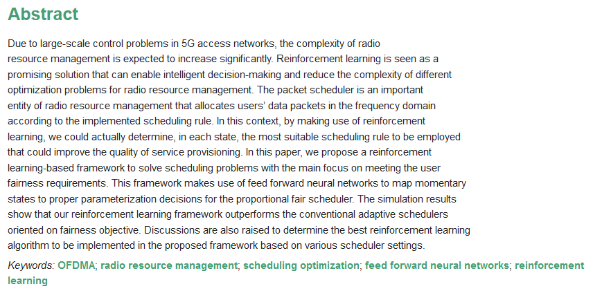 InformationMDPI's tweet photo. #NewPaper A Comparison of Reinforcement Learning Algorithms in Fairness-Oriented OFDMA Schedulers
#keywords
#OFDMA
#RadioResourceManagement
#SchedulingOptimization
#FeedForwardNeuralNetworks
#ReinforcementLearning
#mdpiinformation https://t.co/v7wVcq00FF @MDPIOpenAccess https://t.co/jgg2EpZZ4Q